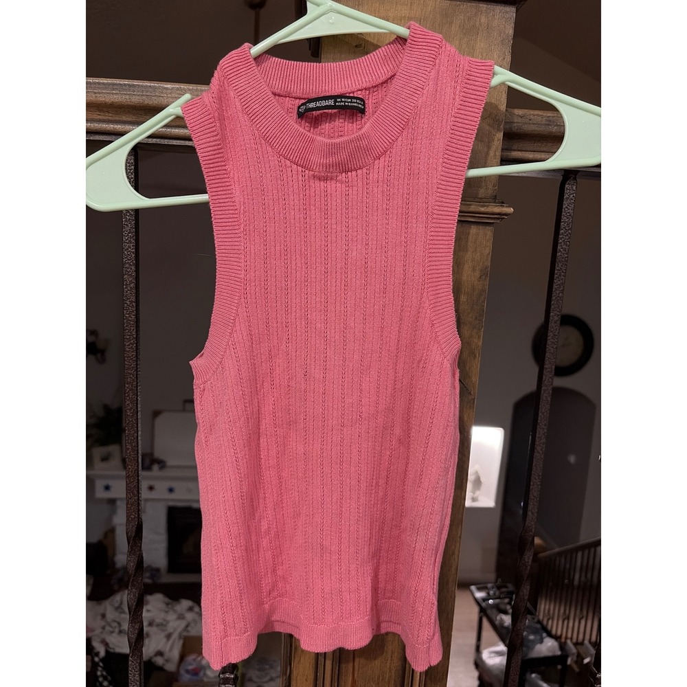 Threadbare Tall Womens Ribbed‎ Knit Sleeveless Top Pink Pointelle Sweater Vest 6